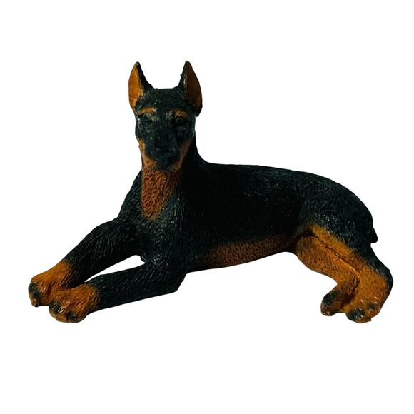 Castagna Doberman Resin Figurine Italy Vintage 1988 Cropped Black Red 2.5X1.5" - Picture 1 of 6